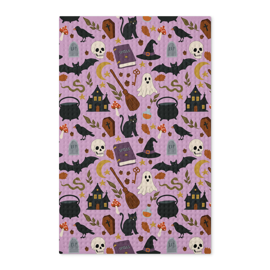 Whimsical Witchy Halloween Waffle Kitchen Towel | Spooky Cute Kitchen Decor
