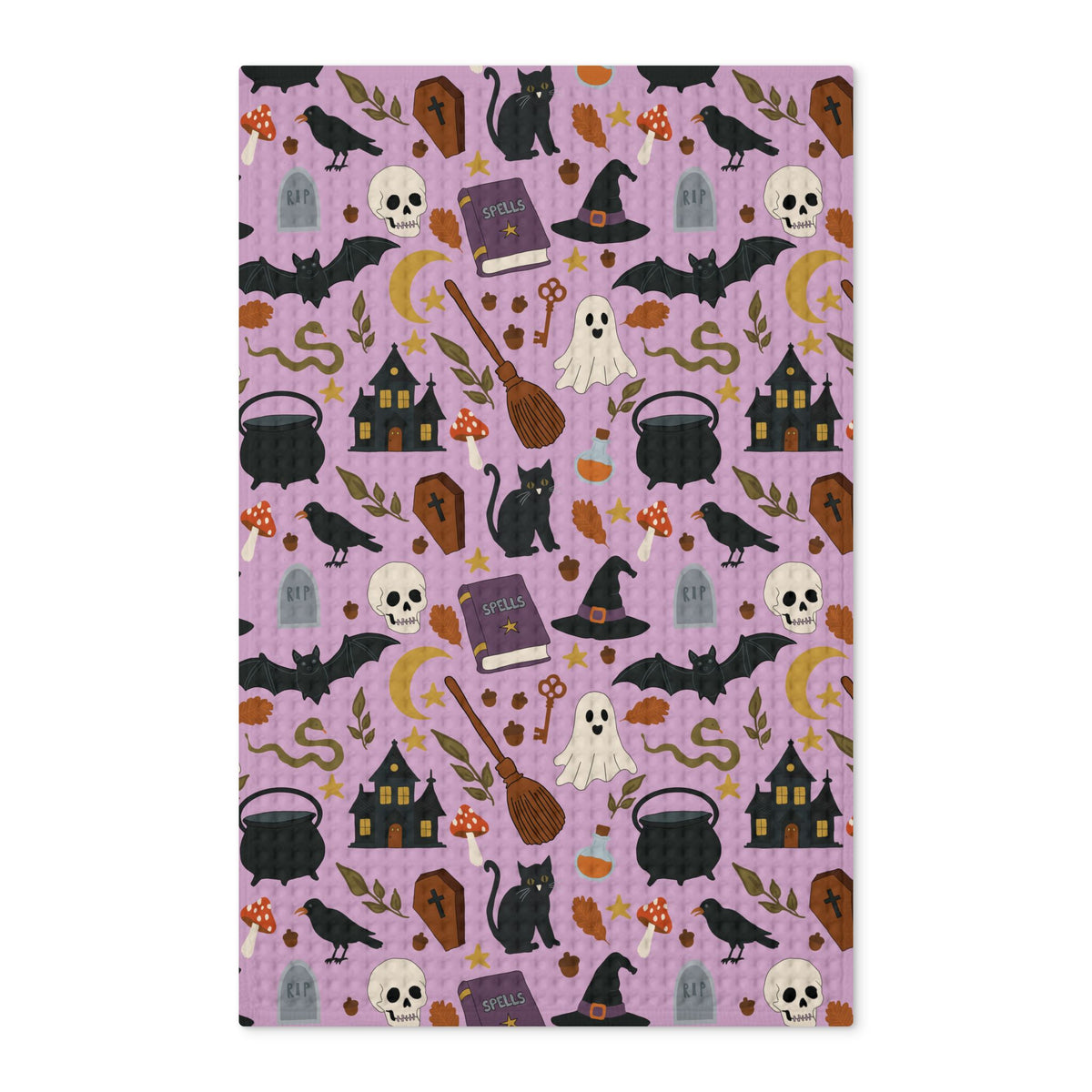 Whimsical Witchy Halloween Waffle Kitchen Towel | Spooky Cute Kitchen Decor