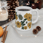 Golden Wildflower & Blue Shield Bug Ceramic Coffee Mug