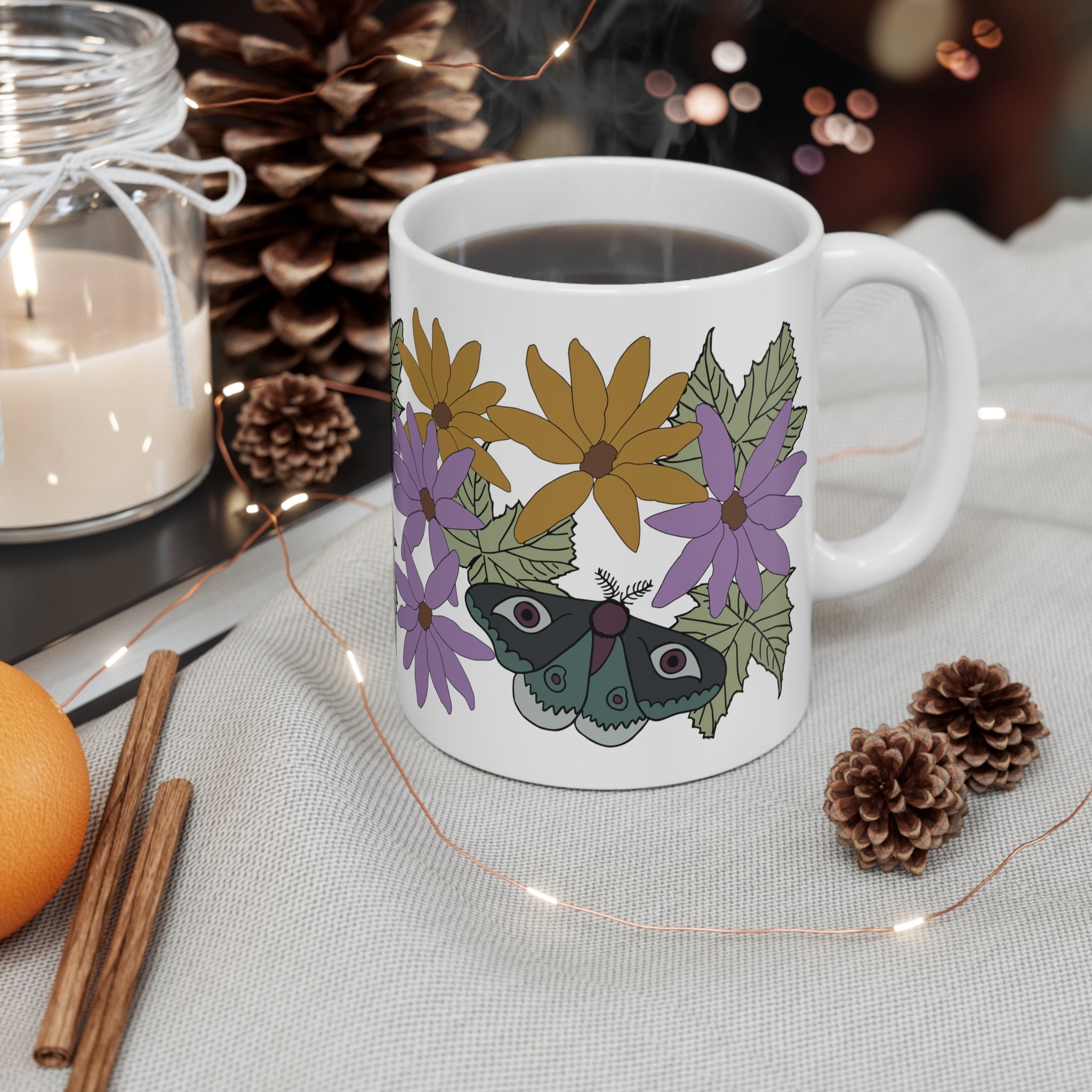 Luna Moth & Wildflower Ceramic Coffee Mug
