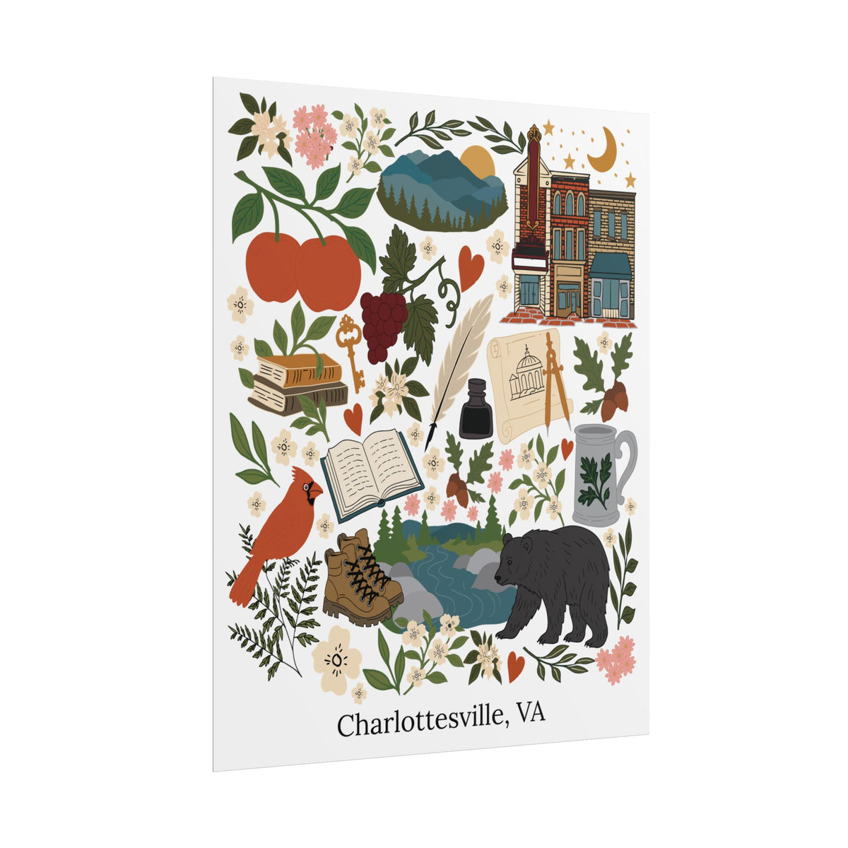 Charlottesville, Virginia Illustrated Art Print