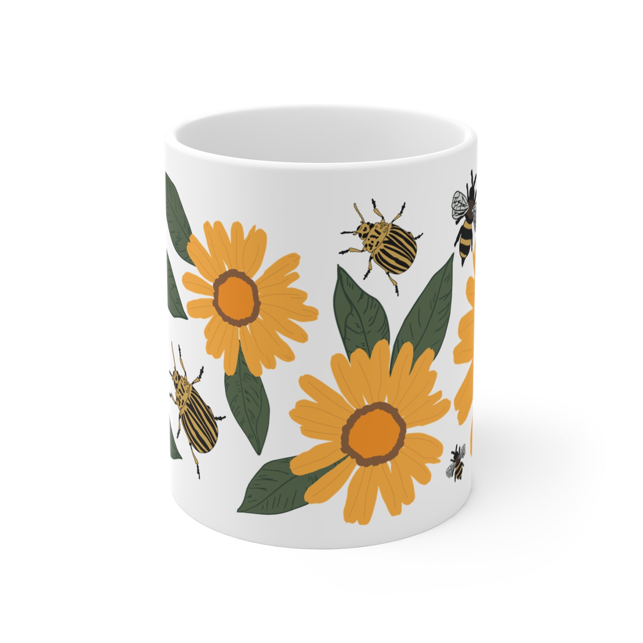 Golden Wildflower Bee Ceramic Coffee Mug