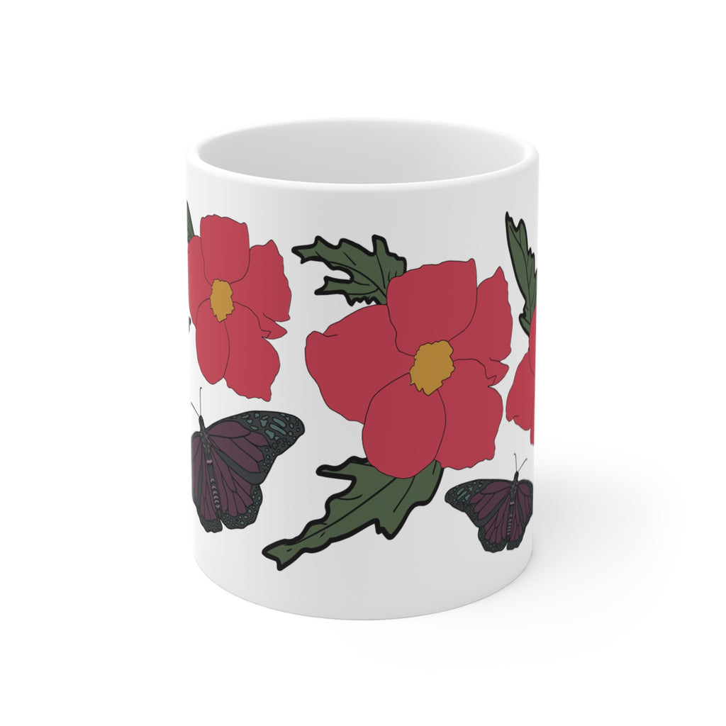 Pink Wildflower & Purple Butterfly Ceramic Coffee Mug