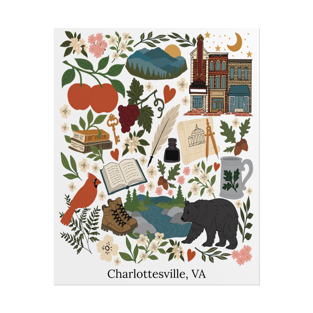 Charlottesville, Virginia Illustrated Art Print