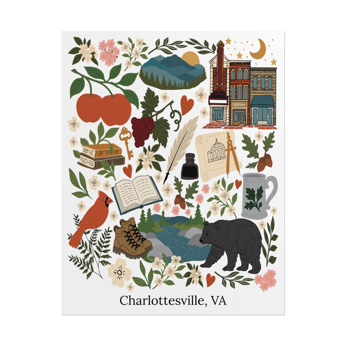 Charlottesville, Virginia Illustrated Art Print
