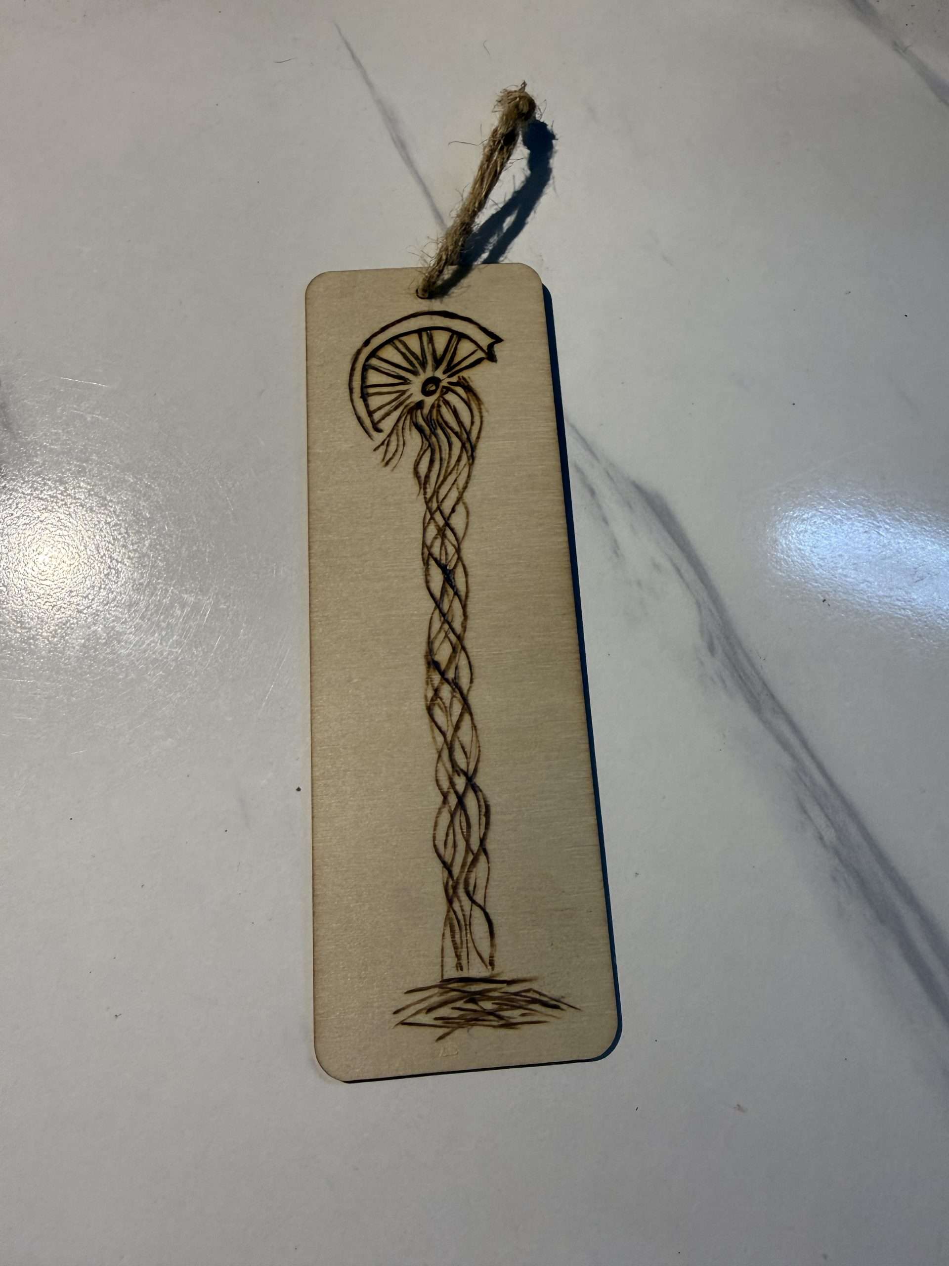 Spinning Thread Bookmark – Hand-Burned Pyrography image 0