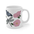 Pink Wildflower Dragonfly & Butterfly Ceramic Coffee Mug