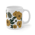 Golden Wildflower & Blue Shield Bug Ceramic Coffee Mug