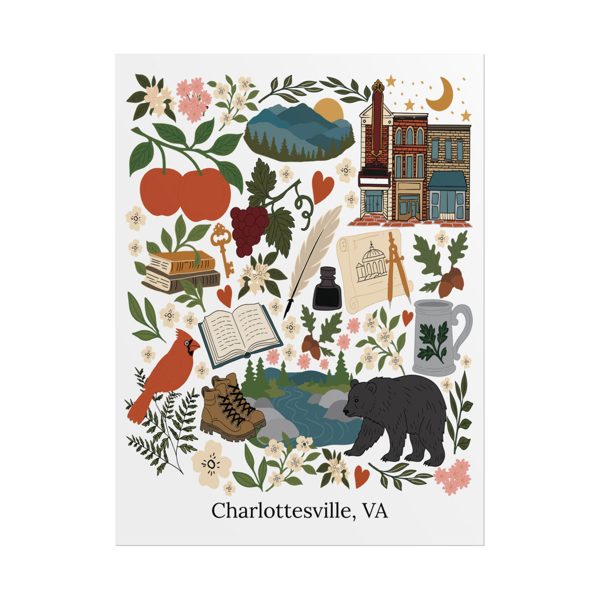 Charlottesville, Virginia Illustrated Art Print