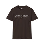 Raised by Neglect. Powered by Caffeine. Funny Graphic T-Shirt