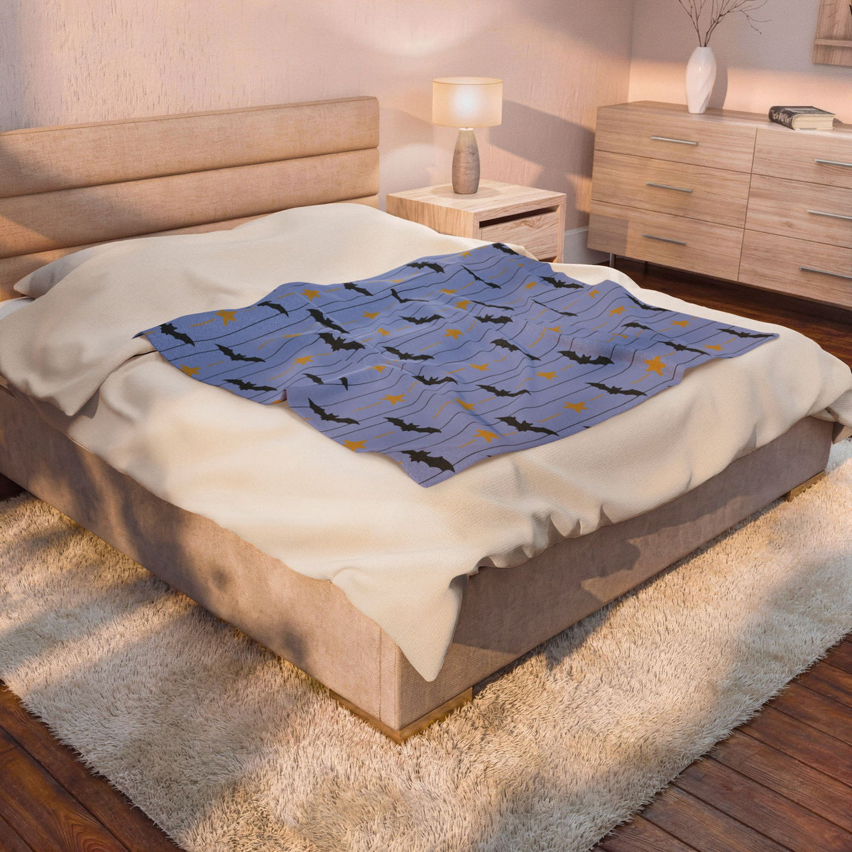 Bats in the Sky Plush Velveteen Blanket | Whimsical Halloween Throw