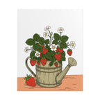 Strawberry Watering Can Art Print – Cottage Garden Botanical Poster