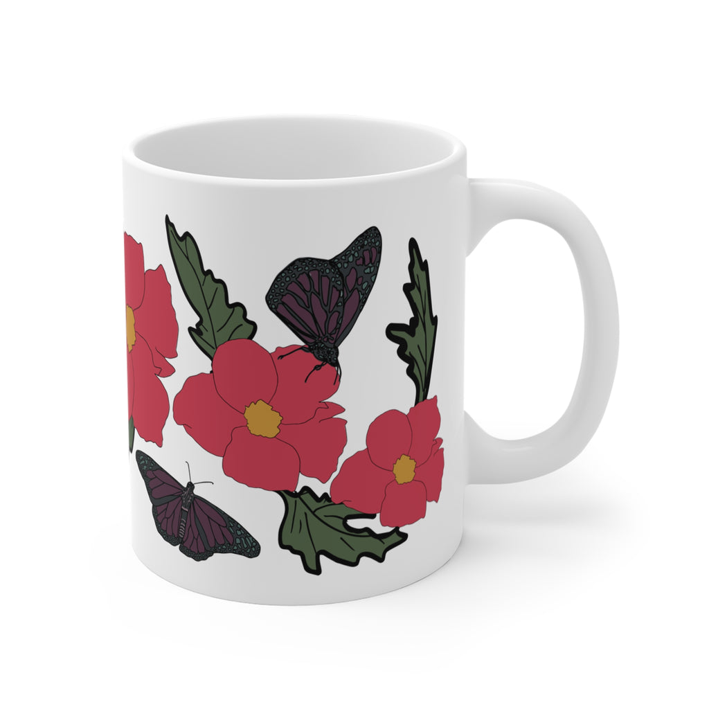 Pink Wildflower & Purple Butterfly Ceramic Coffee Mug