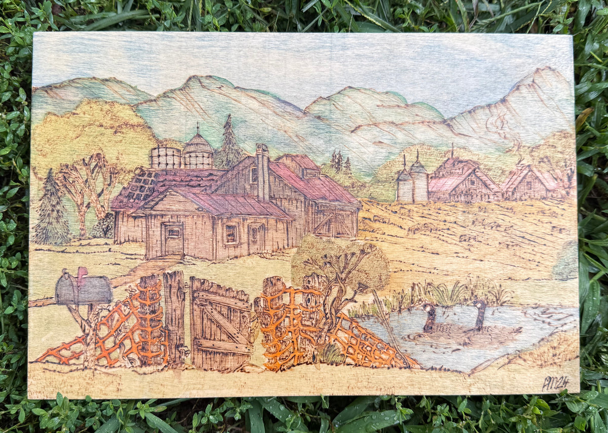 Country Life | Pyrography + Watercolor on Wood
