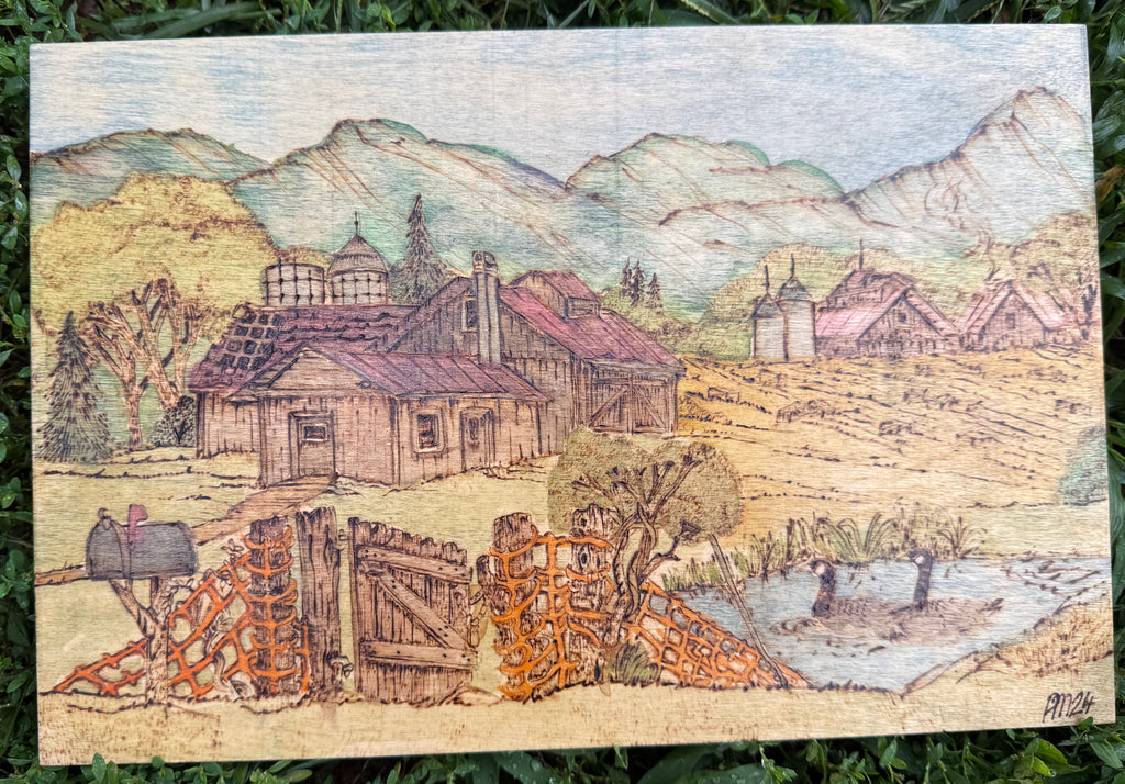 Country Life | Pyrography + Watercolor on Wood