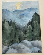 Moonlit Mountain Forest — 5x7 Watercolor Painting
