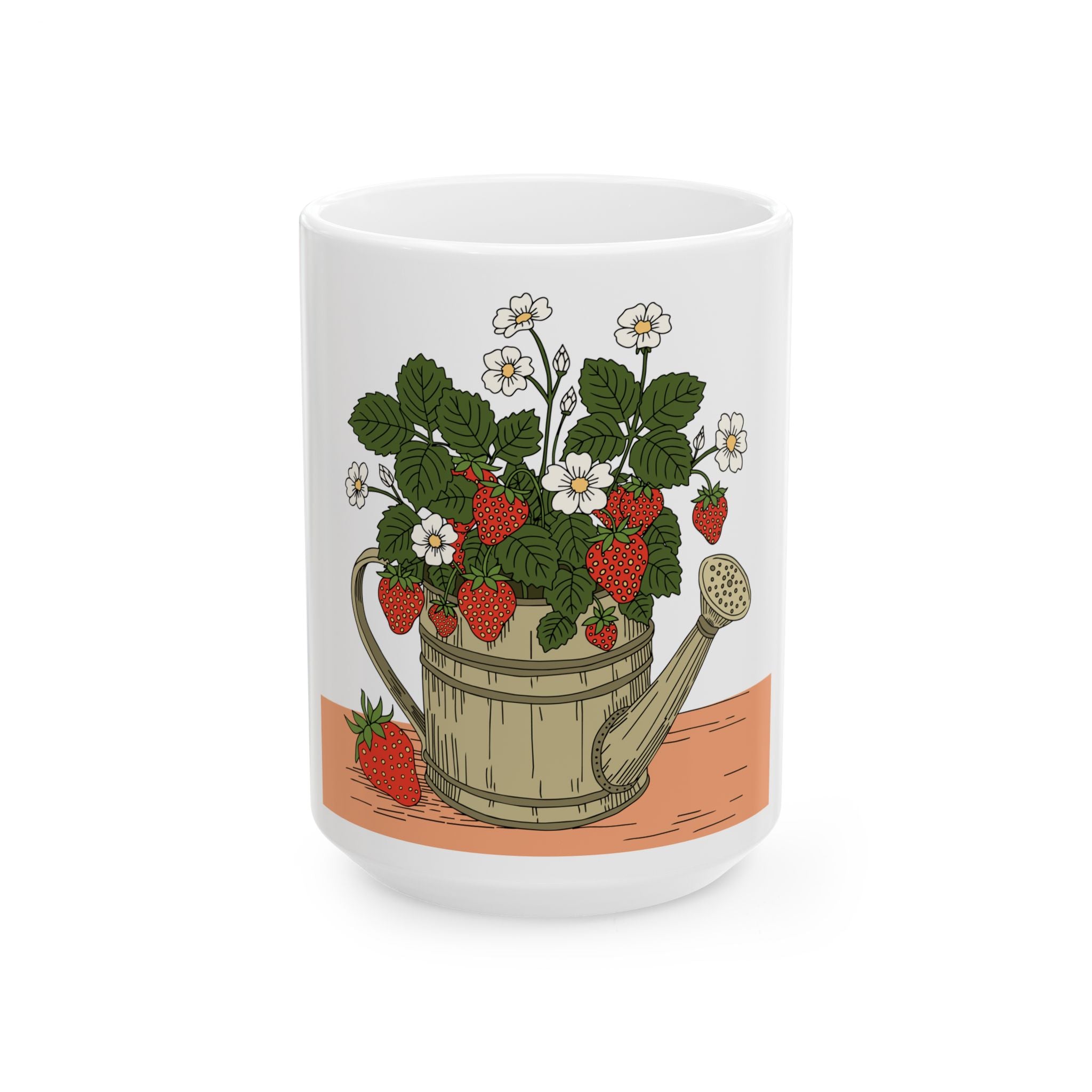 Strawberries in a Watering Can Ceramic Mug – Cottage Garden Coffee Cup
