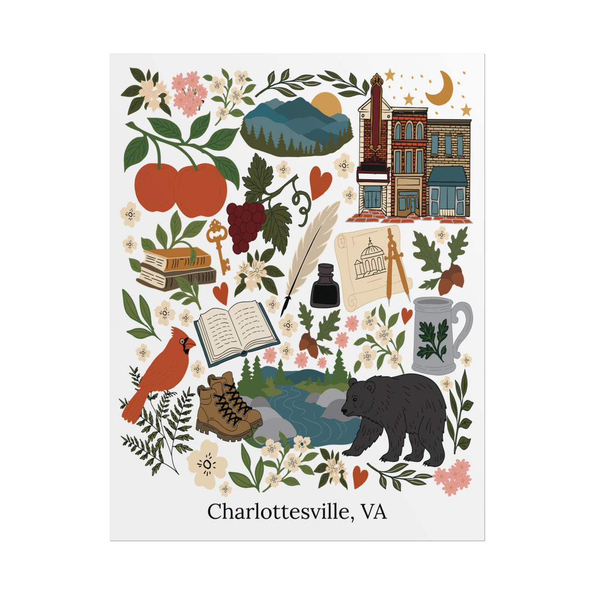 Charlottesville, Virginia Illustrated Art Print
