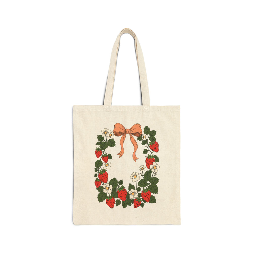 Strawberry Wreath Cotton Canvas Tote Bag – Cottage Garden Everyday Tote