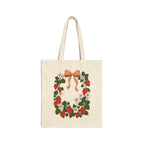 Strawberry Wreath Cotton Canvas Tote Bag – Cottage Garden Everyday Tote