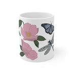 Pink Wildflower Dragonfly & Butterfly Ceramic Coffee Mug