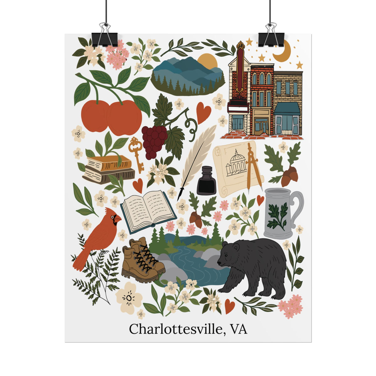 Charlottesville, Virginia Illustrated Art Print