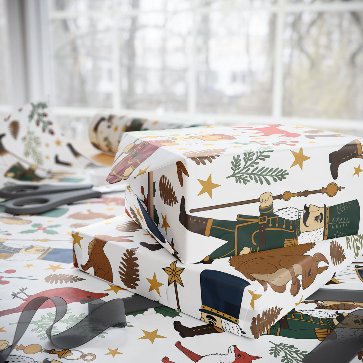 Woodland Nutcracker Christmas Wrapping Paper | Festive Forest Gift Wrap