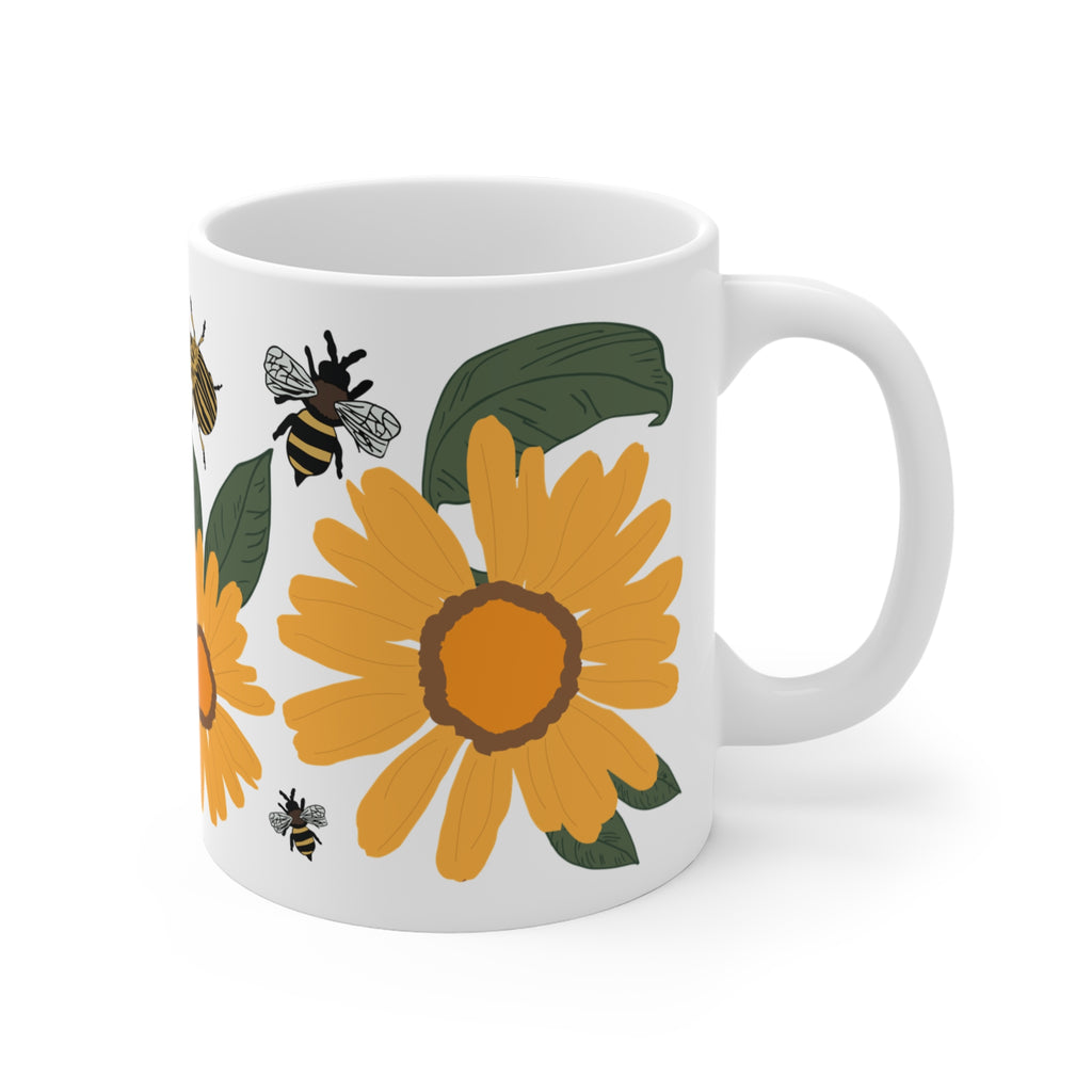 Golden Wildflower Bee Ceramic Coffee Mug