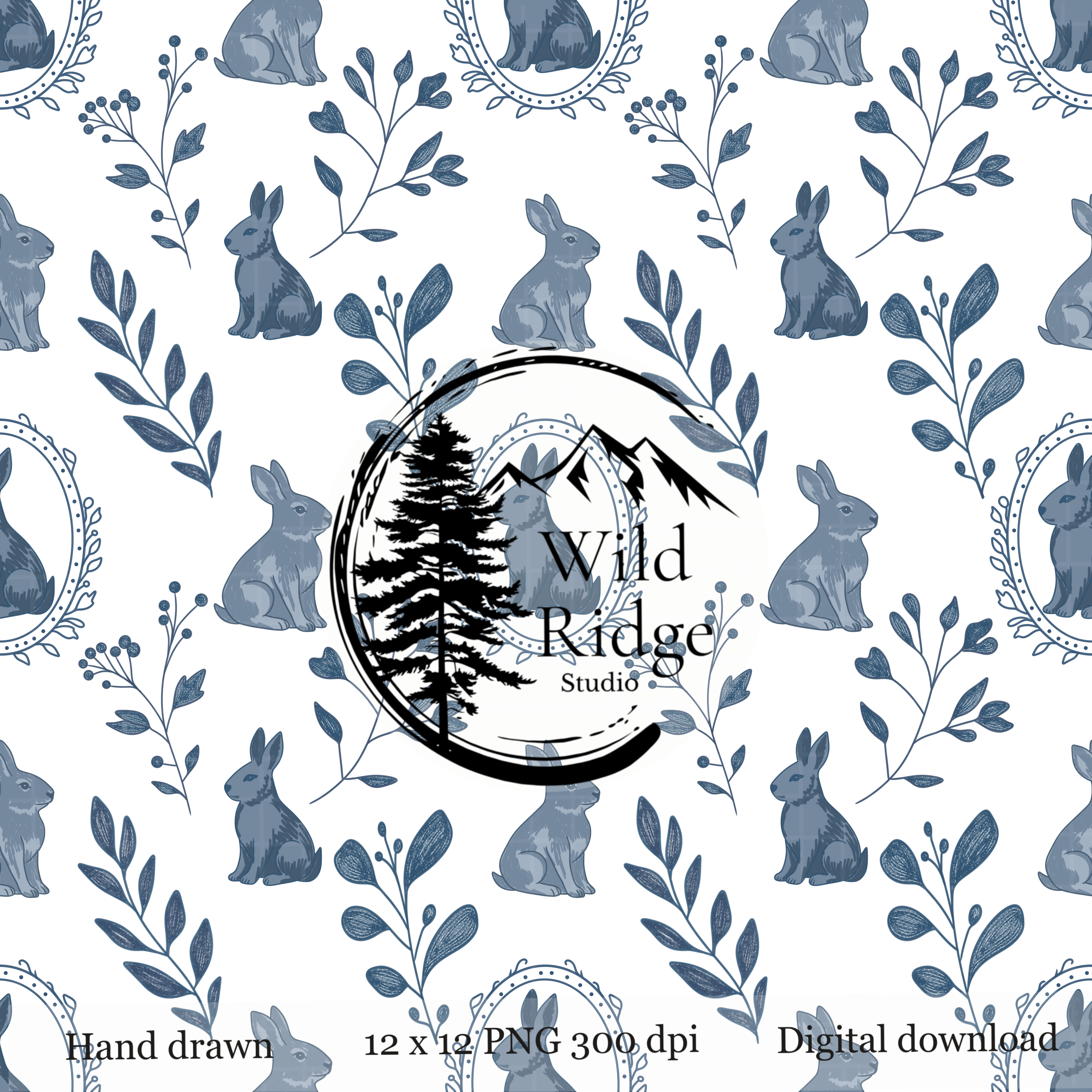 Blue Rabbit Seamless Pattern