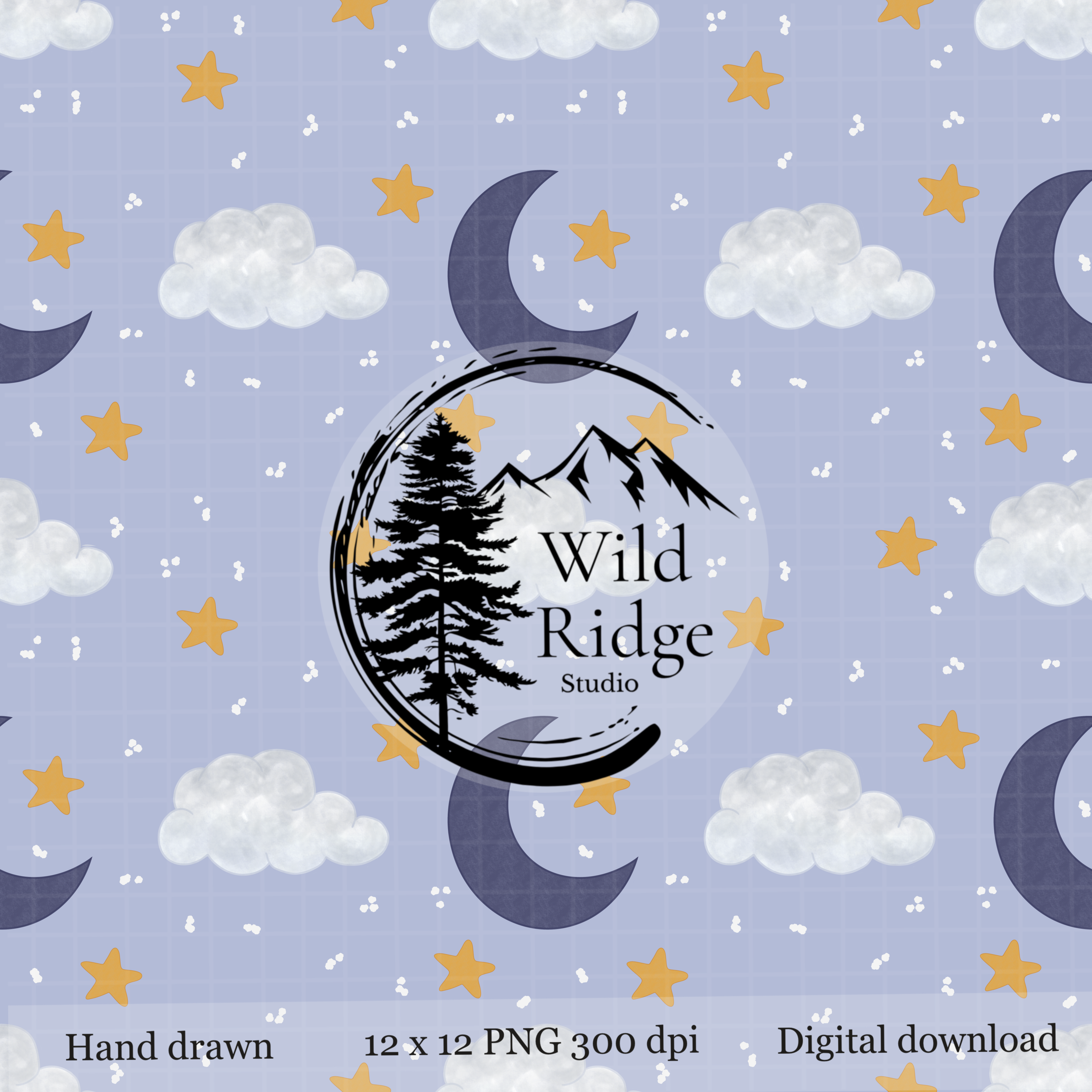 Celestial Moon & Cloud Seamless Pattern