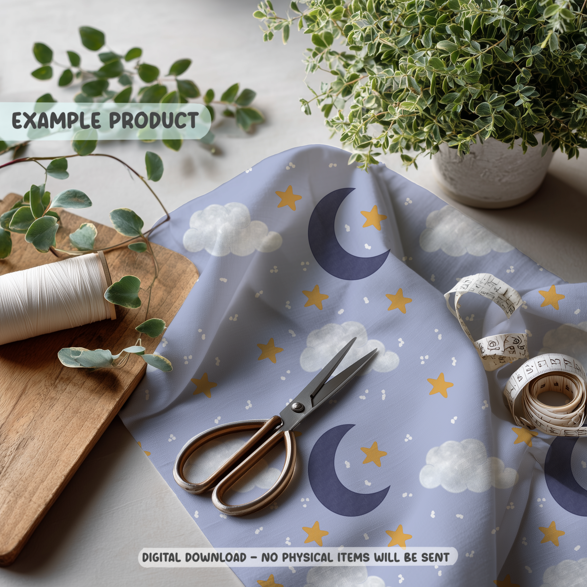 Celestial Moon & Cloud Seamless Pattern