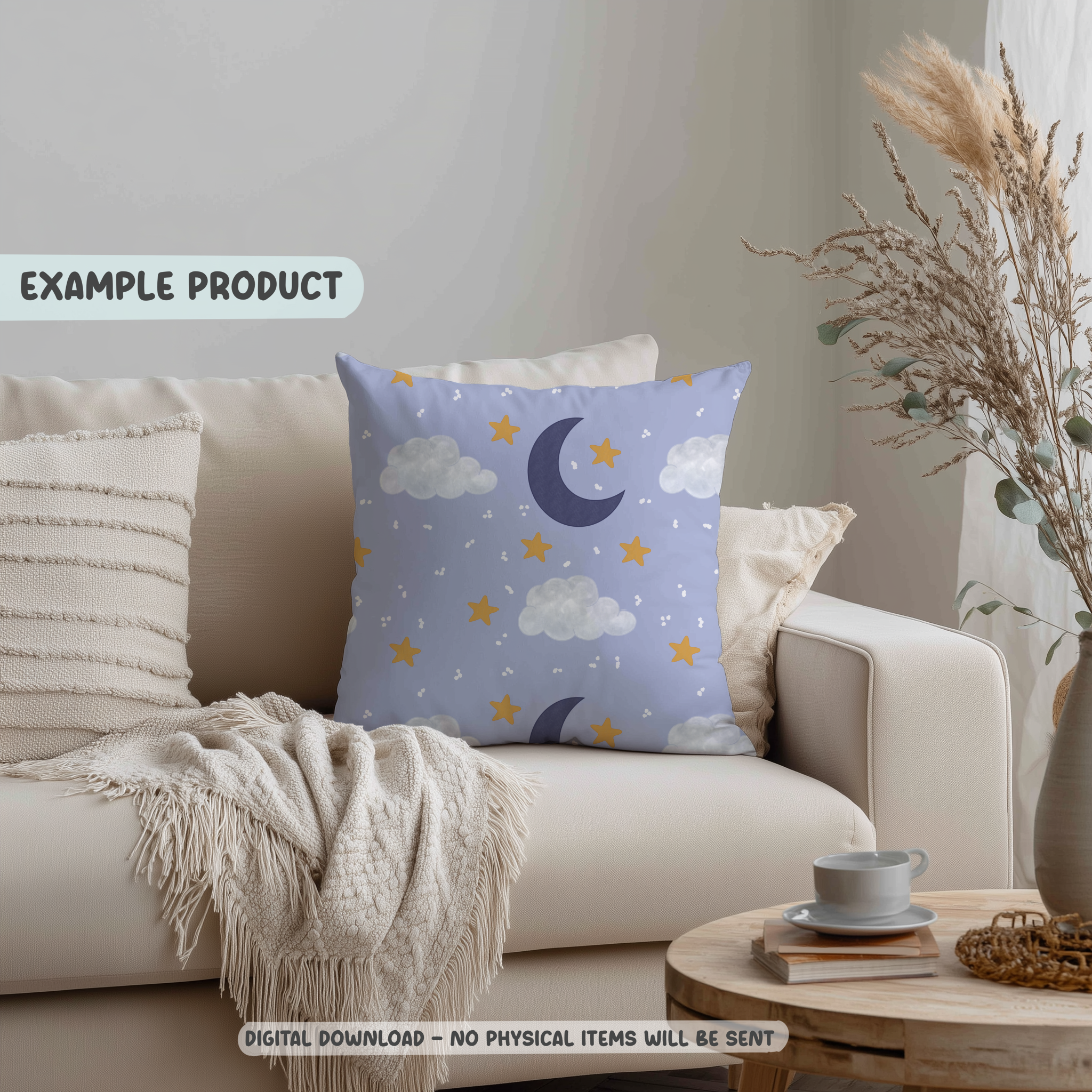 Celestial Moon & Cloud Seamless Pattern