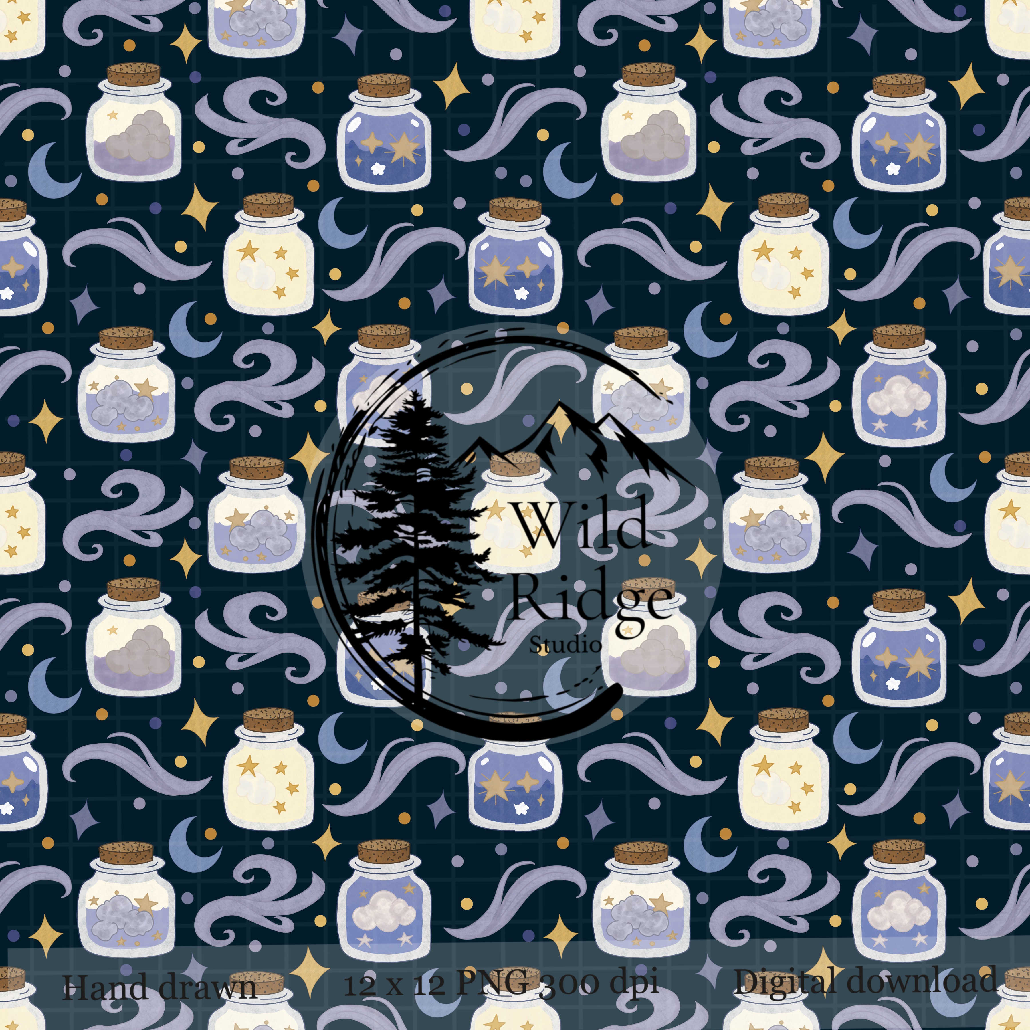 Celestial Dream Jar Seamless Pattern