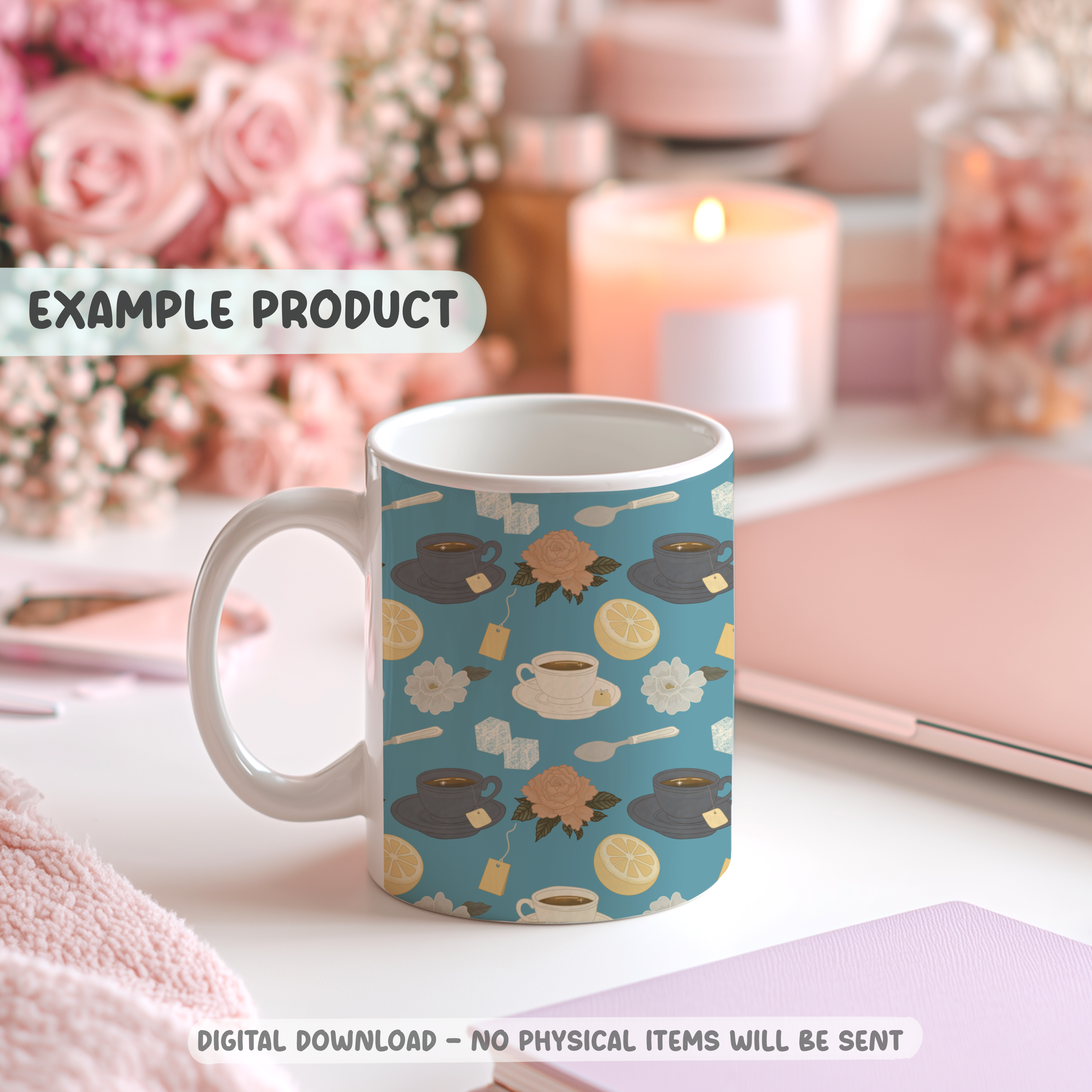 Blue Vintage Teacup Seamless Pattern