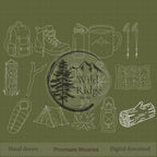 Trail Essentials: 15 Hand-Drawn Hiking & Camping Procreate Stamp Brushes