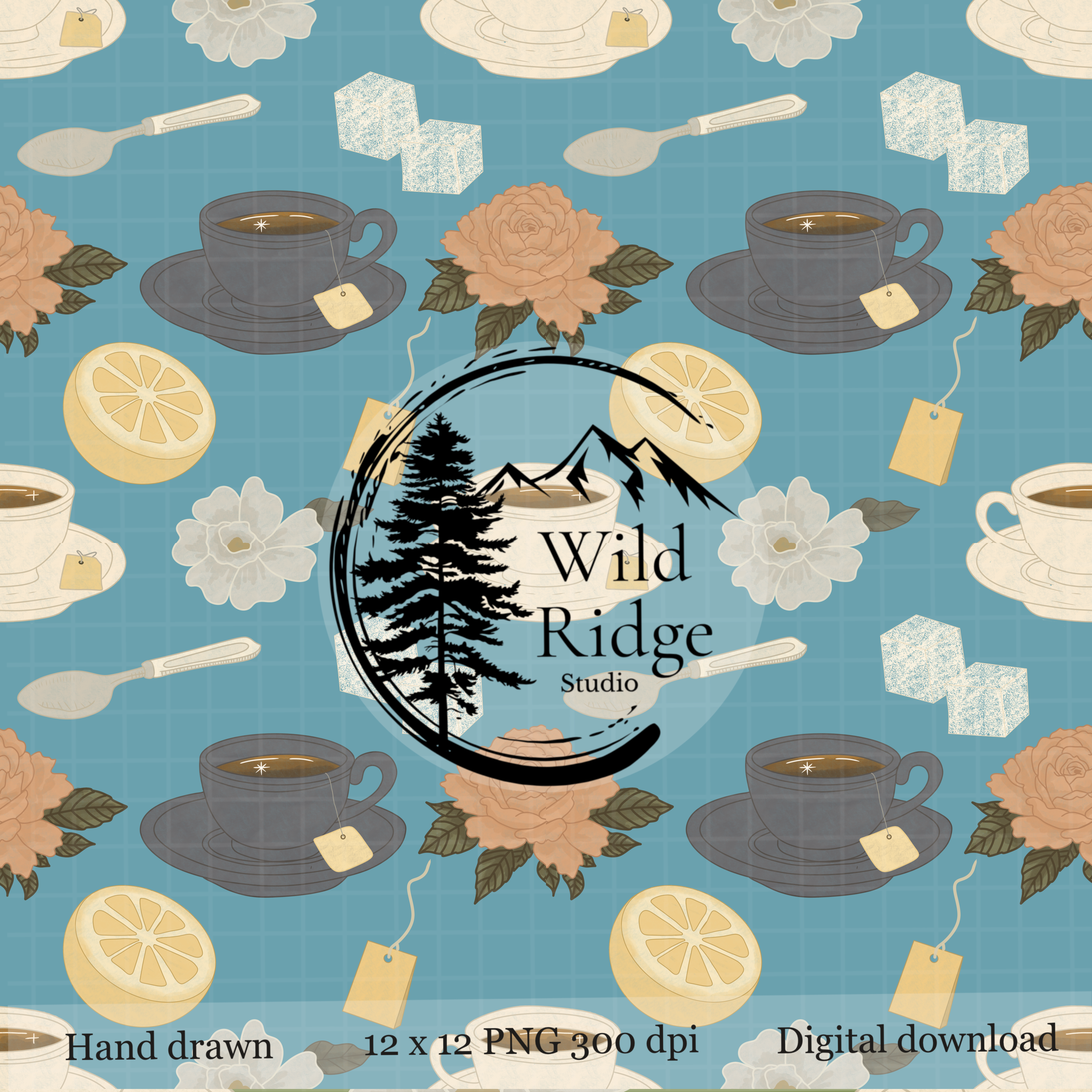 Blue Vintage Teacup Seamless Pattern