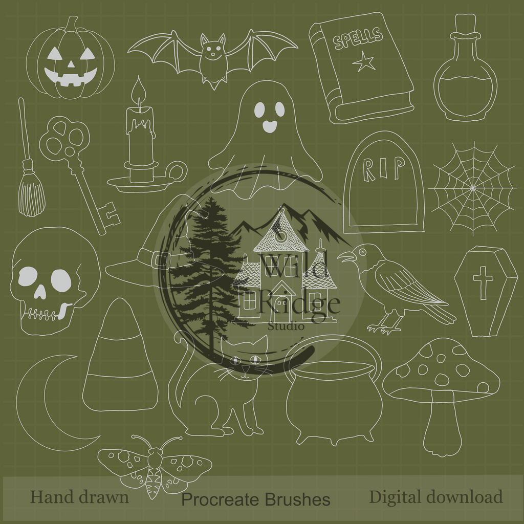October Oddities: 21 Hand-Drawn Halloween Procreate Stamp Brushes