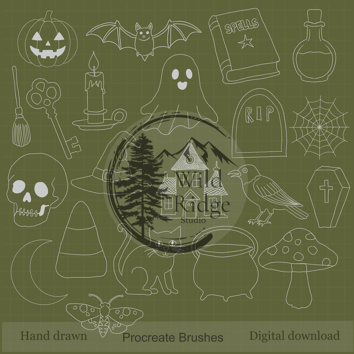 October Oddities: 21 Hand-Drawn Halloween Procreate Stamp Brushes