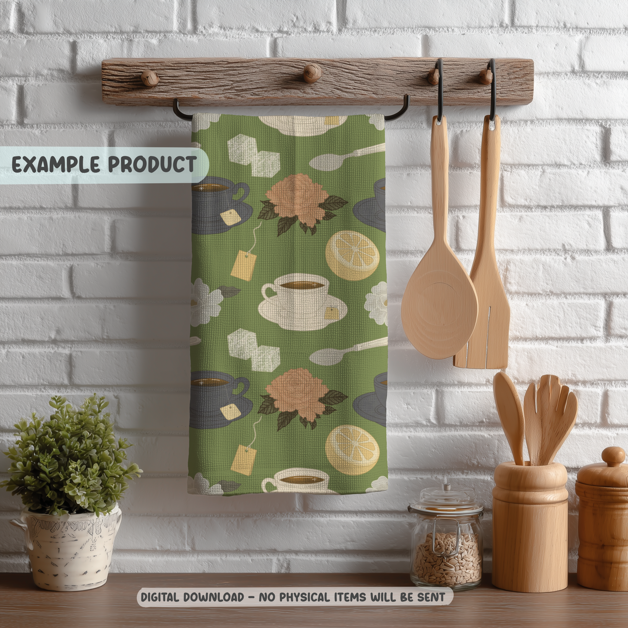 Green Vintage Teacup Seamless Pattern