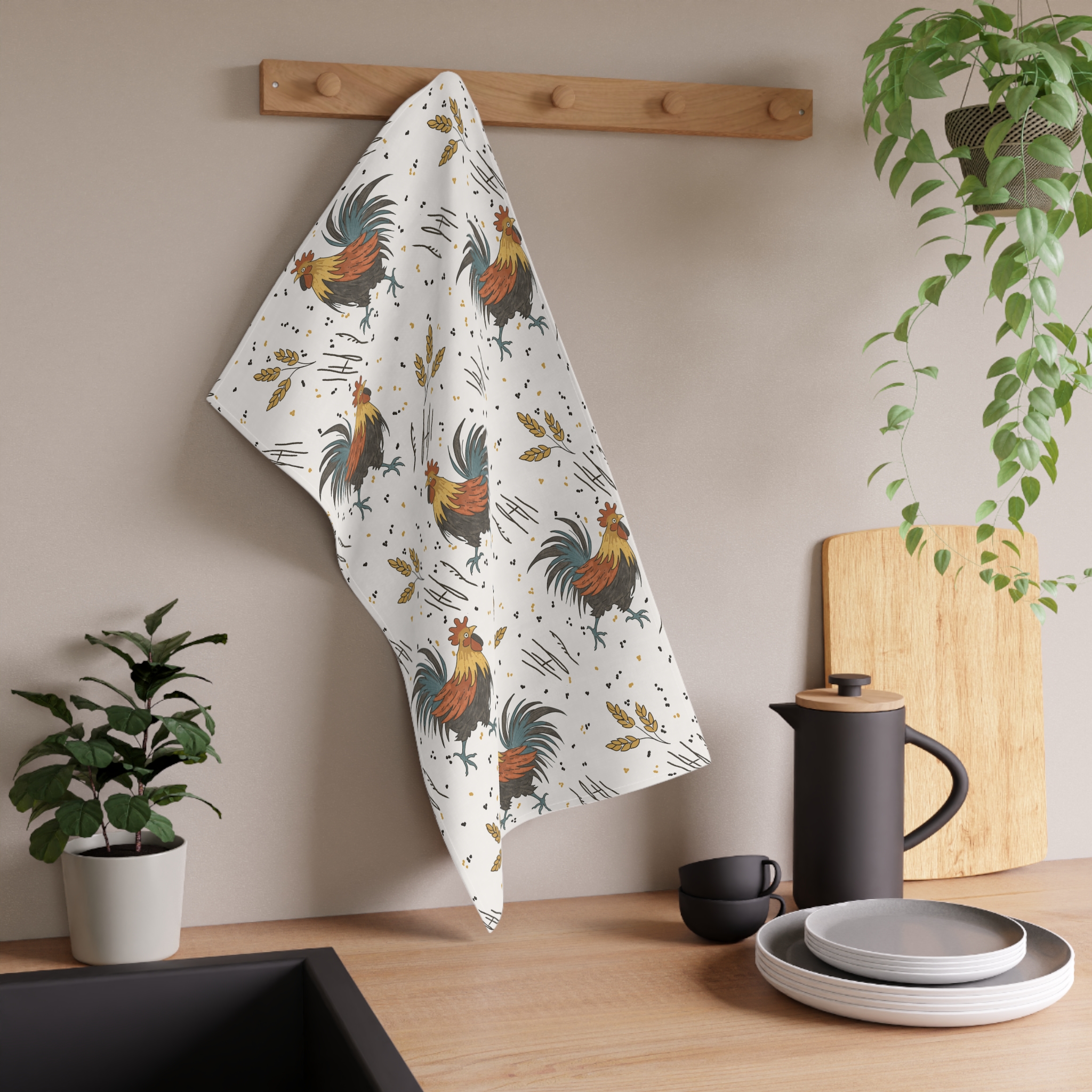 Rustic Rooster Tea Towel – Farmhouse Kitchen Towel (Cotton or Polyester, 18x30) - Image 5