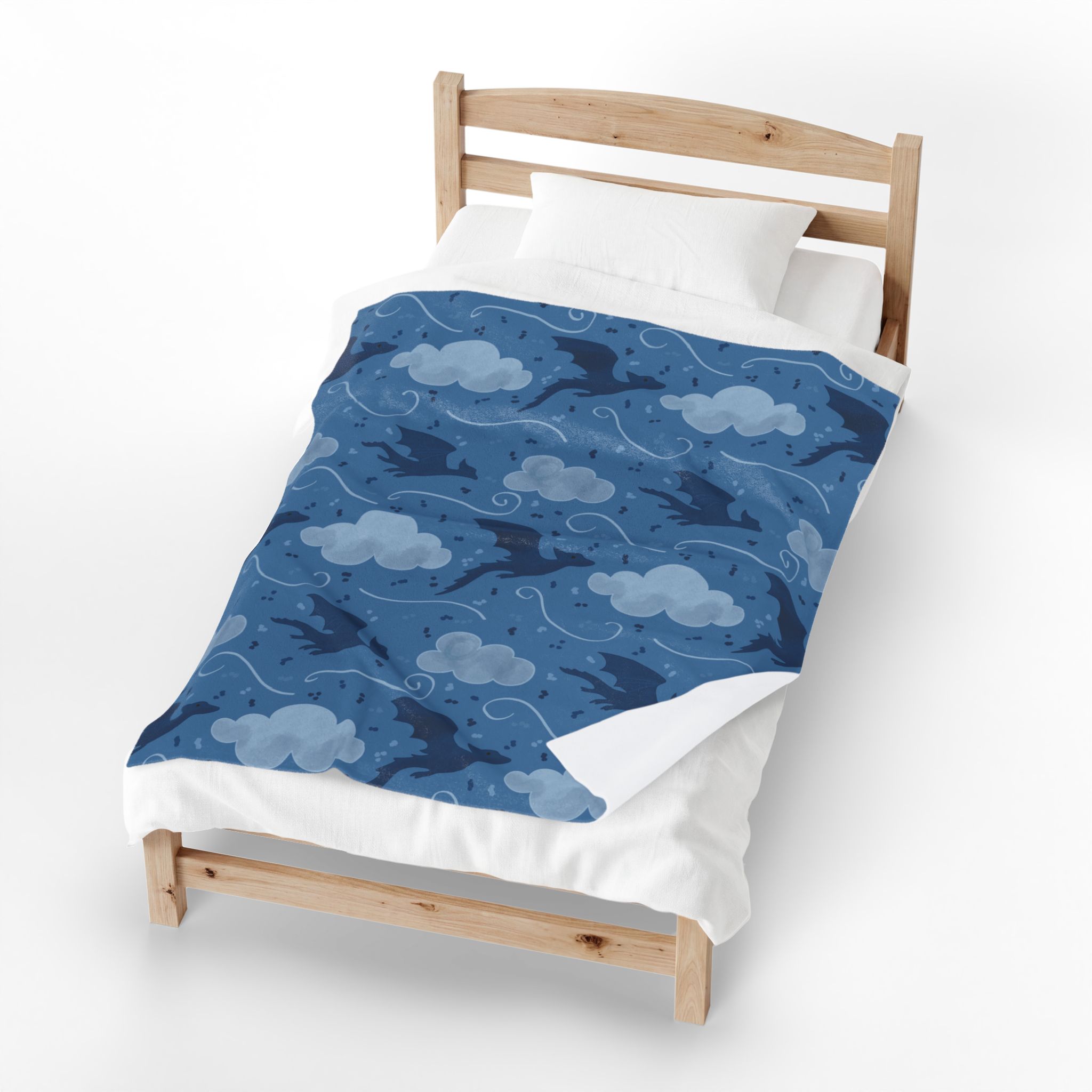 Dragon Cloud Velveteen Blanket – Soft Blue Fantasy Dragon Throw - Image 4