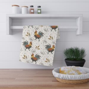 Rustic Rooster Tea Towel – Farmhouse Kitchen Towel (Cotton or Polyester, 18x30)