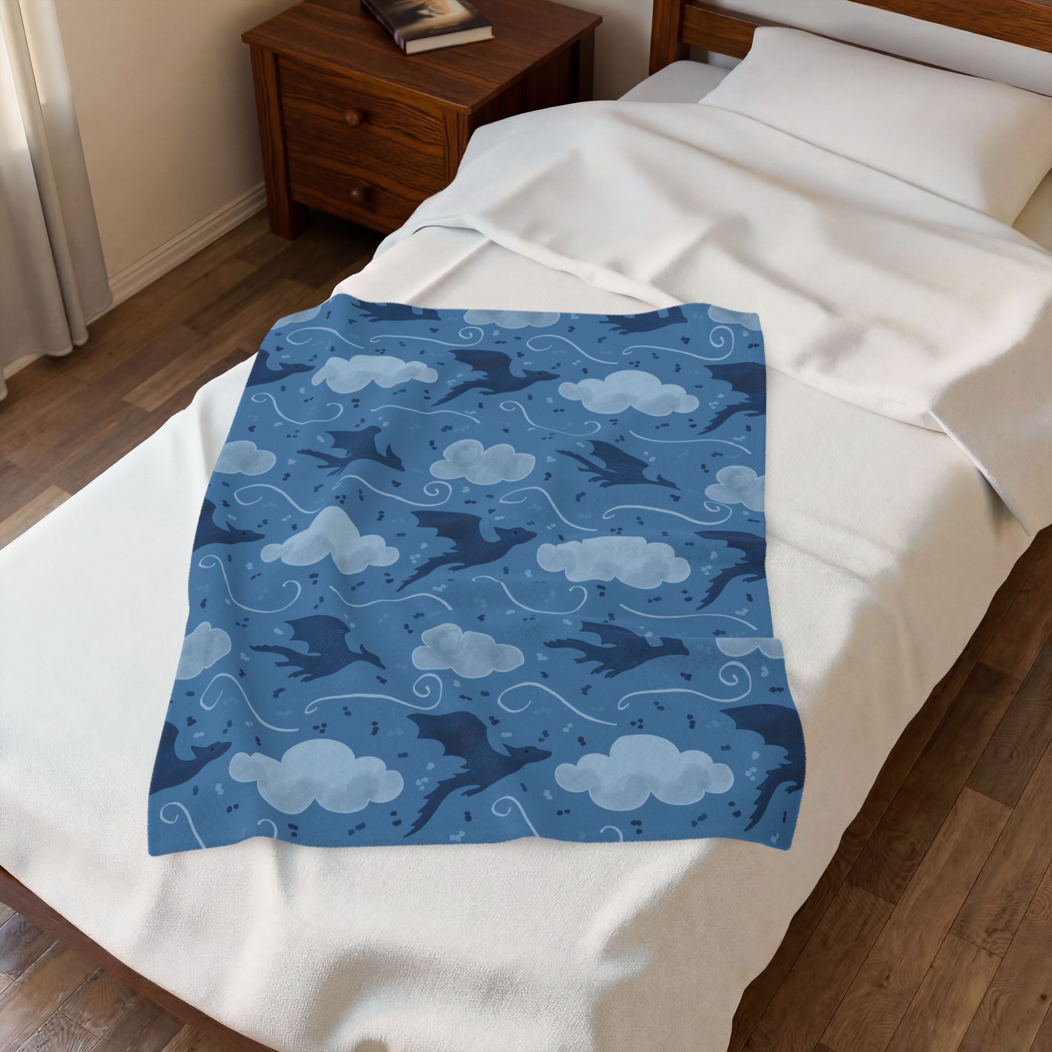 Dragon Cloud Velveteen Blanket – Soft Blue Fantasy Dragon Throw - Image 11