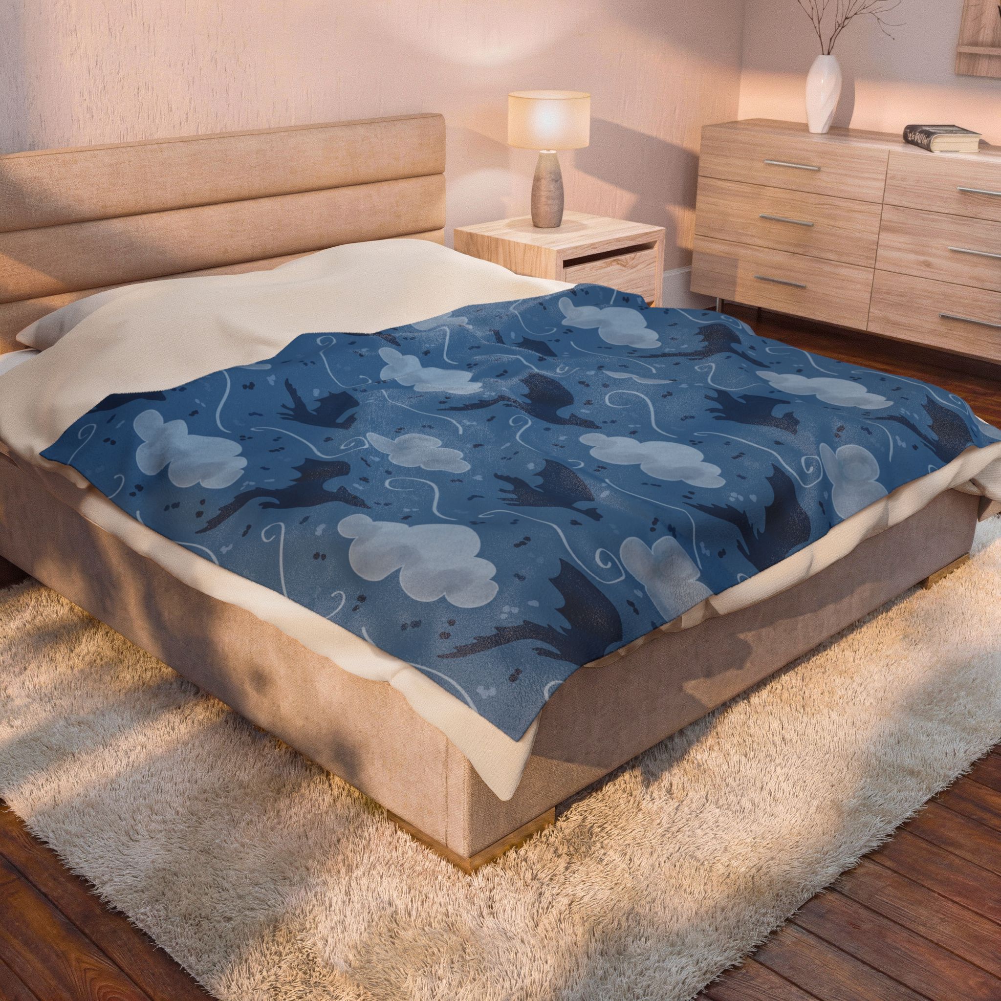 Dragon Cloud Velveteen Blanket – Soft Blue Fantasy Dragon Throw - Image 8