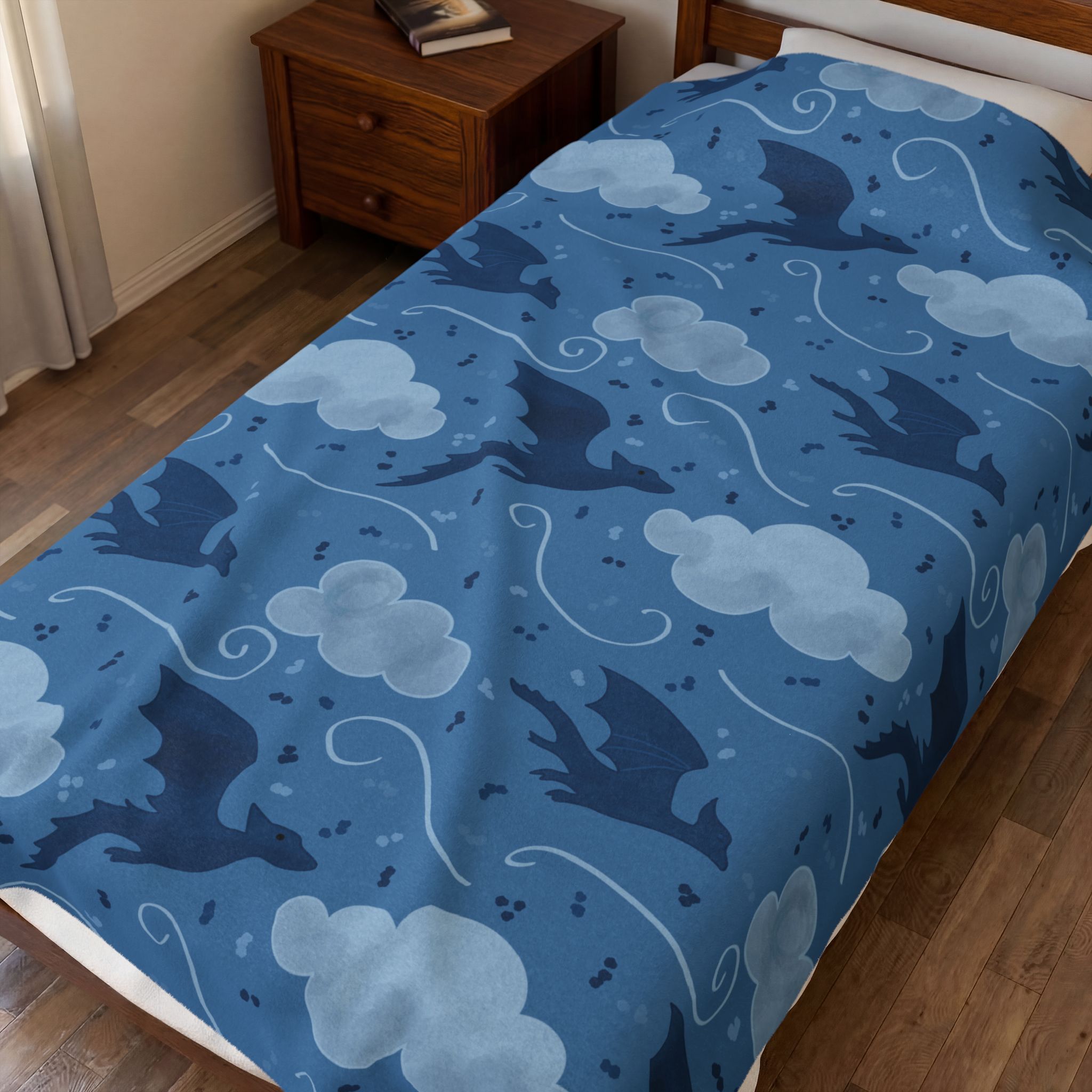 Dragon Cloud Velveteen Blanket – Soft Blue Fantasy Dragon Throw - Image 7