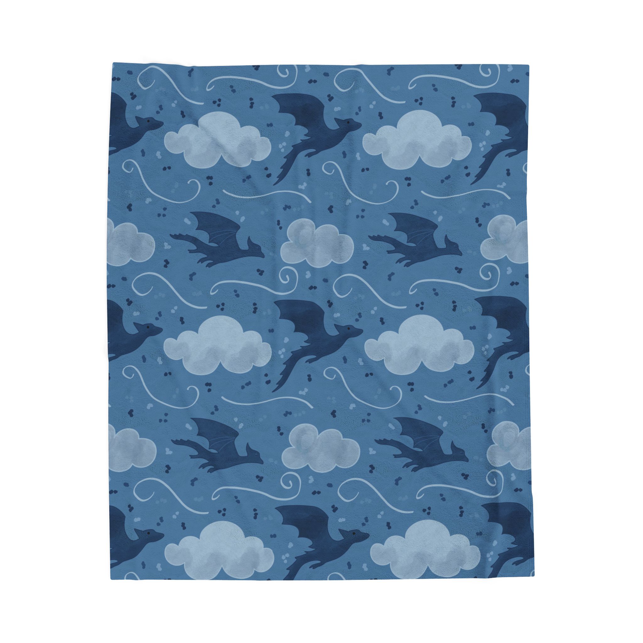 Dragon Cloud Velveteen Blanket – Soft Blue Fantasy Dragon Throw