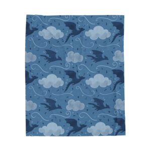 Dragon Cloud Velveteen Blanket – Soft Blue Fantasy Dragon Throw