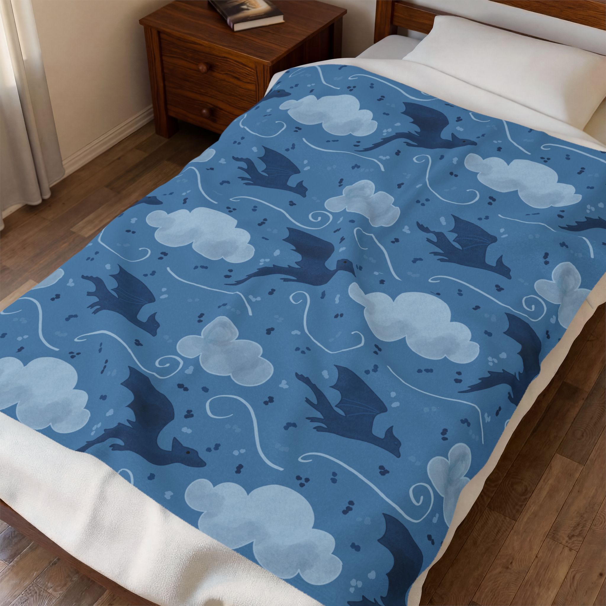 Dragon Cloud Velveteen Blanket – Soft Blue Fantasy Dragon Throw - Image 3