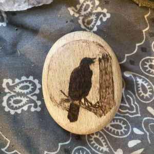 Raven Spirit Stone – Hand-Burned Pyrography Pebble
