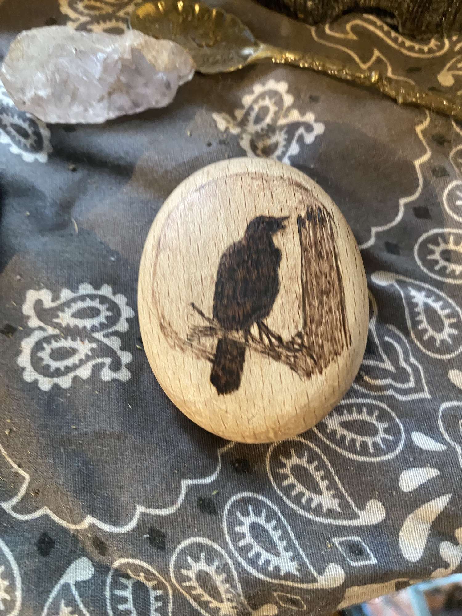 Raven Spirit Stone – Hand-Burned Pyrography Pebble - Image 2